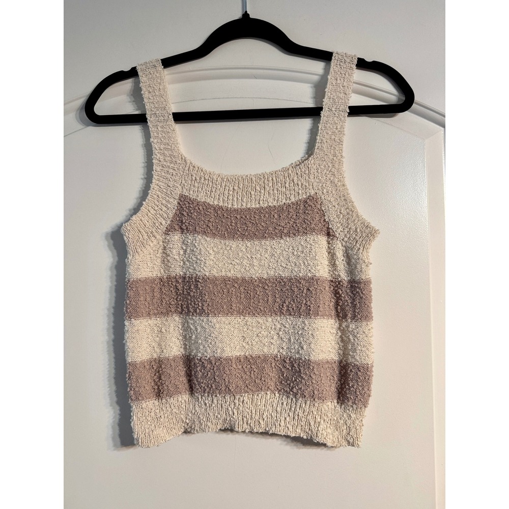 Altar'd State Popcorn Knit Tank Top M Cream Mauve Striped Boho Grandmother Girly
